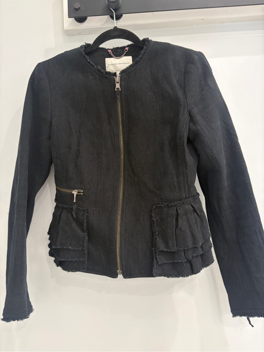 Banana Republic Black Womens peplum tweed Zip Jacket 8 medium